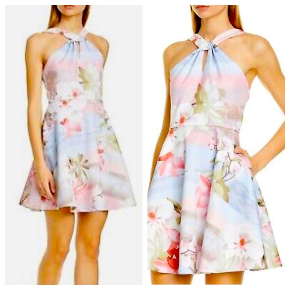 NWT TED BAKER 4 US 10 Umerta Floral Skater Mint Chocolate Chip Knot Dress
